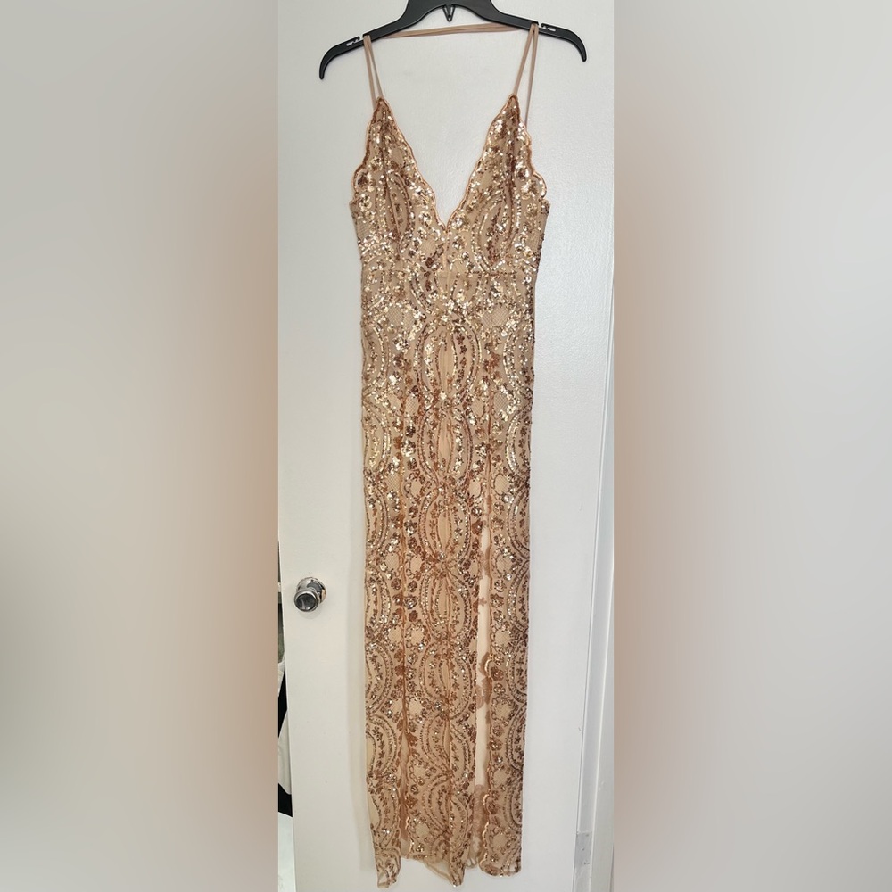 Fashion Nova Gold Sequin Maxi Dress